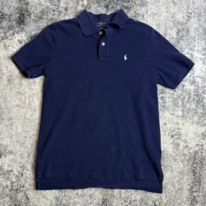 Polo Ralph Lauren Boys Navy Blue Short Sleeve Cotton Polo Shirt Size L 14-16